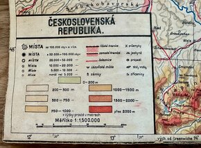 Stará mapa Československá republika VELKÁ podlepeno - 2