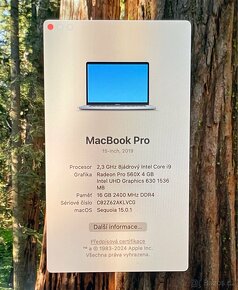 MacBook Pro 15” 2019/16GB RAM/Intel i9/512GB SSD/ Záruka - 2