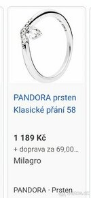 Pandora stříbrný prsten prstýnek Klasické přání 56 - 2