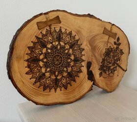 Mandala a  růže - pyrografie - 2