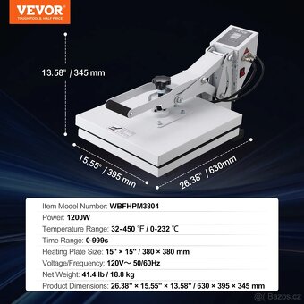 tepelný lis na textil VEVOR, termolis, heatpress - 3