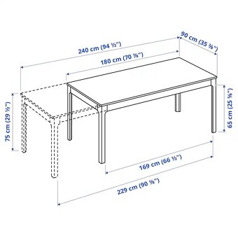 Rozkládací stůl IKEA EKEDALEN,černá barva, 180/240x90 cm - 3