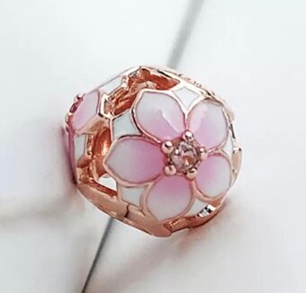 Krásný nový stříbrný Pandora přívěsek Rose gold Magnólie - 3