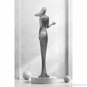 Dívka s jablkem, cínová socha, limitovaná edice, umění, kov - 3