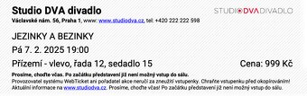 2x vstupenka Jezinky a bezinky, 7.2.2025, Studio DVA Praha - 3