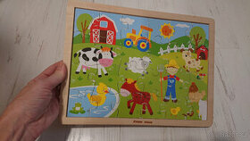 KOMPLET dřevené pro děti 0-4r +2x puzzle Krteček,koníci, ber - 3