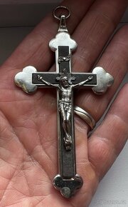 Starý odpustkový osobní kříž niklovaná mosaz eben - 3