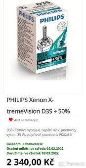 Výbojky PHILIPS D1S/D2S/D3S X-tremeVision +50% + LED T10
 - 3