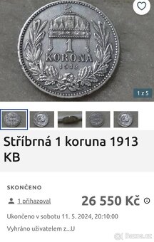 1 Koruna RU 1913 KB vzácný ročník, nejnižší náklad - 3