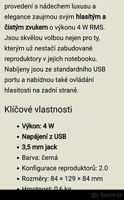 NOVÉ REPROBEDNY:C-TECH.Výkon:4 W, Napájení USB. 3.5 mm jack - 3