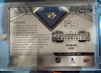 2021-22 SPx Roman Josi /50 Jersey Auto #EM-RJ - 3