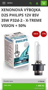 Výbojky PHILIPS D1S/D2S/D3S X-tremeVision +50% + LED T10 - 3