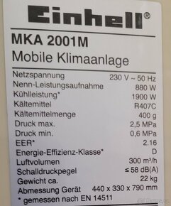 Prodám mobilní klimatizaci - značky Einhell - 3