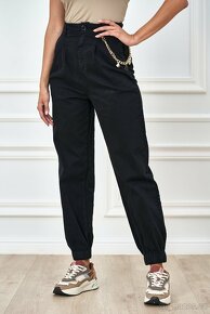 Stylove jogger nohavice s opaskom cierne XS - 3