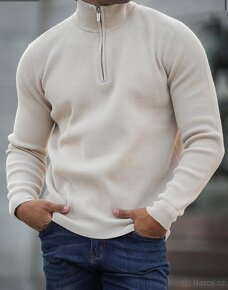 HALF ZIP SWEATER - Bílý - 3