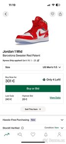 Jordan 1 Mid Barcelona Sweater Red Patent US11.5 - EU 45.5 - 3