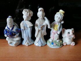 5x staré porcelánové ? keramické figurky: rybář, geisha - 3