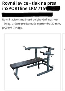 Posilovací lavice tlak na prsa LKM 715 + kotouče + stojan. - 3