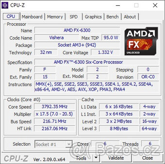 AMD FX-6300 SOCKET AM3+ (šestijádro - 3,5/4,1) - 3