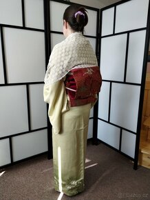 Bílý/černý/růžový krajkový přehoz přes ramena ke kimonu - 3