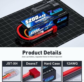 Zeee 2S 5200mah Lipo baterie 7.4V 50C Pevné pouzdro s Deans - 3