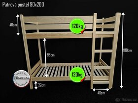 Prodám nové Exkluzivní patrové postel  90x200x180cm s roštem - 3