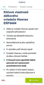 Dálkový ovladač Hisense ERF6A64 originální - 3