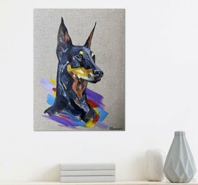 Obraz olejomalba na plátně pes dobrman, 30x40 cm - 3