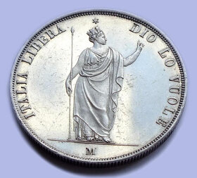 Italská revoluce, 5 lira 1848 M, Milano, krásná, vzácná - 4