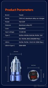 75W PD 3, QC 3.0 USB port A i C do auta - 4