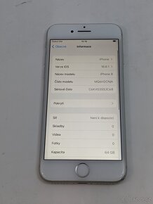 iPhone 8 32gb silver. Top stav. Baterie 91%. Záruka 6 měsíců - 4