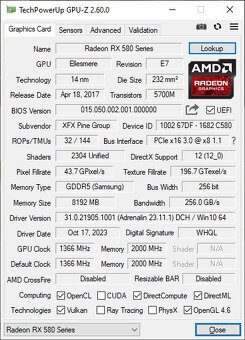 XFX Radeon RX 580 GTS XXX Edition 8GB DDR5 - 4