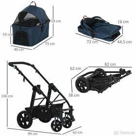 PawHut odpružený kočárek pro psy 2v1 tm. modrý - 4