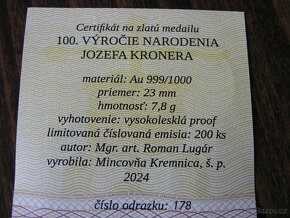 ZLATÁ MEDAILE : JOZEF KRONER 100.výročie narodenia. - 4