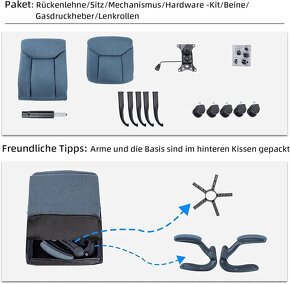 NOVÁ modrá ergonomická látková kancelářská židle - 4