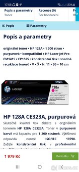 Originál tonery HP 128A CE321A a CE323A azurová a purpurová - 4