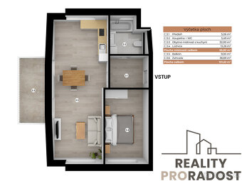 Prodej apartmánu 2+kk, 55,8 м², Horní Planá, Lipno - 4