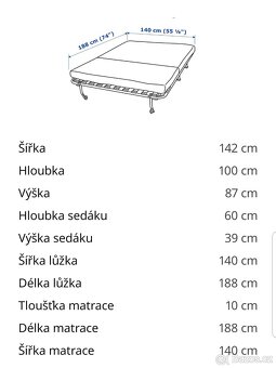 Rozkládací pohovka IKEA Lycksele 140x190cm - 4