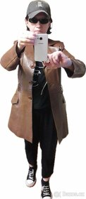 Dámský hnědý kožený kabát s páskem - 4