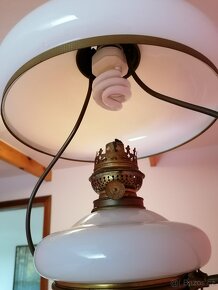 Starožitný lustr, opálové sklo (původně petrolejová lampa) - 4