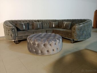 Chesterfield sedací souprava  + taburet - 4