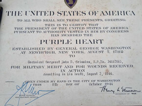 Purpurové srdce a certifikát - Purple Heart WW2. - 4