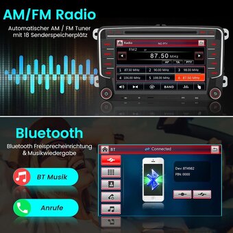 2 DIN Autoradio VW, Škoda, Seat, dotykové, Navi, bluetooth - 4