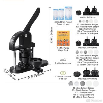 Stroj na výrobu placek/odznaků 25/32/58 mm + 300 buttonů - 5