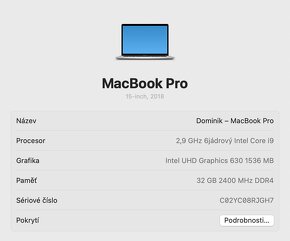 Apple MacBook PRO 15" i9 32GB RAM 512GB SSD TOP STAV - 5