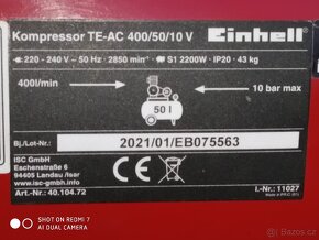 Prodám 2-pístový kompresor Einhell TE-AC 400/50/10 - 10 Barů - 5