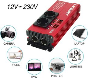 LVYUAN měnič napětí 12 V 230 V 1500 W/4 USB/2 EU zasuvky - 5