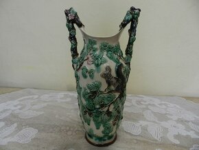 Krásná secesní ručně malovaná Váza Veverky Majolika - 5