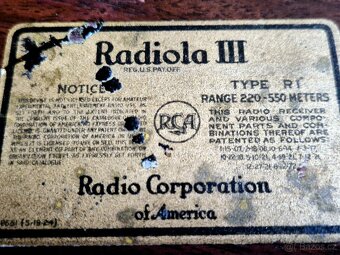 Starožitné rádio R.C.A Radiola III. typ RI, 1924, USA - 5