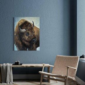 Obraz olejomalba na plátně býk buvol, 80x60 cm - 5